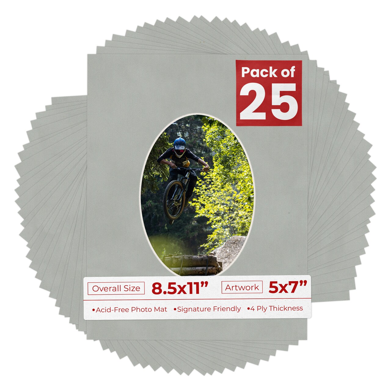 Light Grey Suede Mat Board for 8.5x11 Frames - Oval Opening for 5x7 Photos